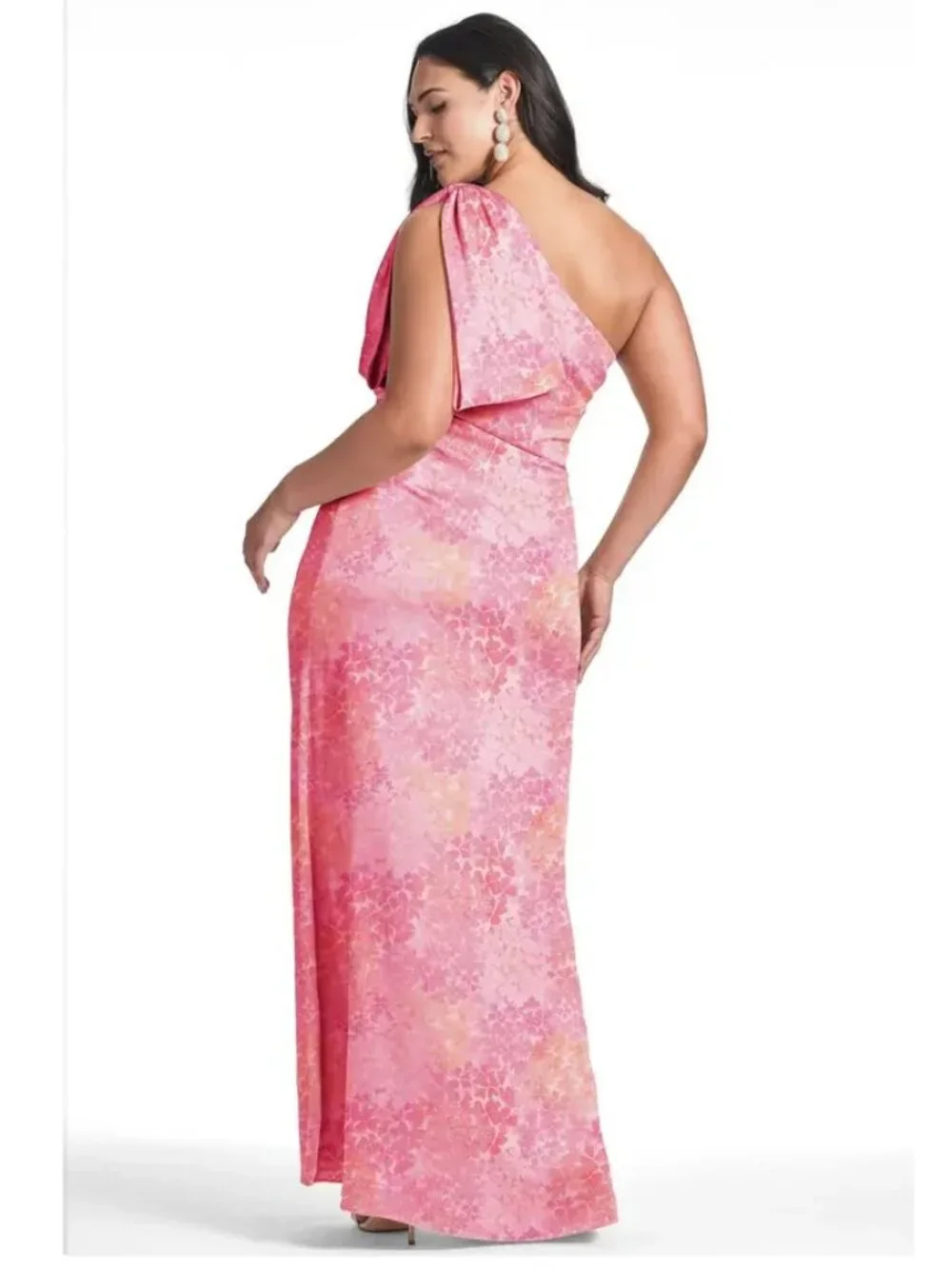 Sachin + Babi Pink and Orange One-Shoulder Floral Evening Gown - Picture 2 of 6